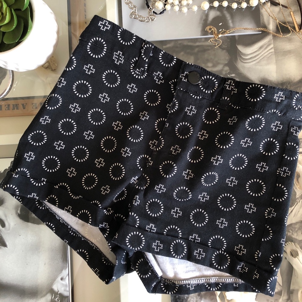 H & M High Waisted Black + White Patterned Shorts